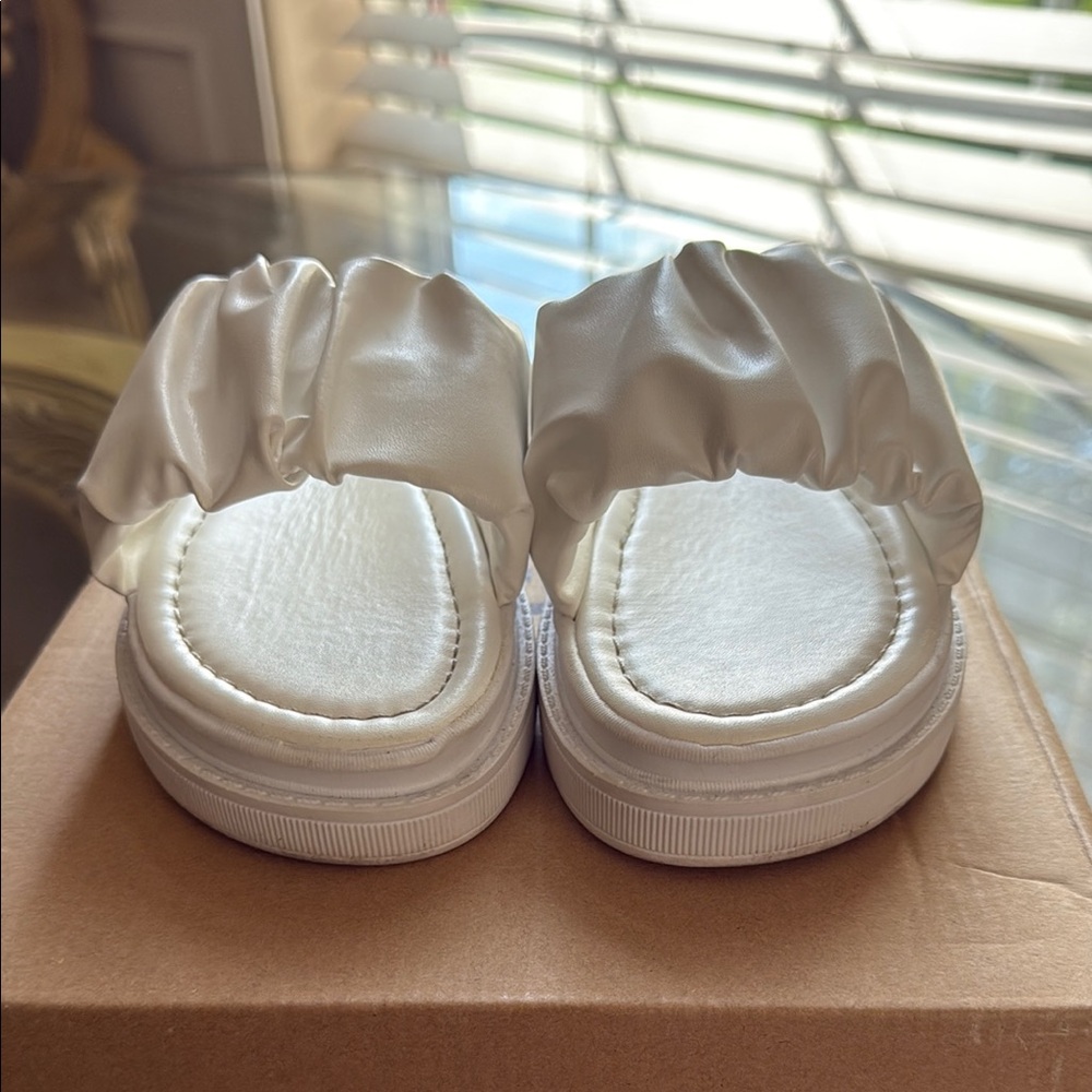 White Satin Slide Sandals